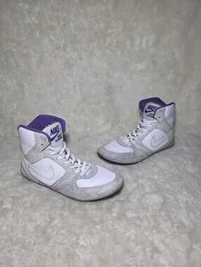 Nike Greco Supreme Wrestling Shoes White Purple Crackle Plaid High Top Womens 9